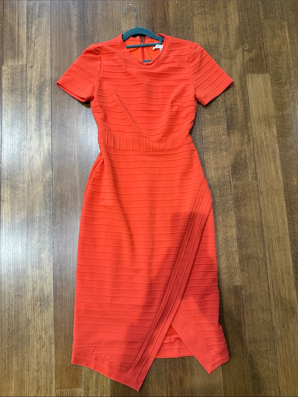 Hutch Vibrant Orange Short-Sleeve Ribbed Wrap Midi Dress